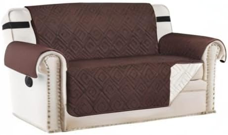 H.VERSAILTEX Reversible Loveseat Cover Furniture Protector Anti-Slip Water Resistant 2" Elastic Straps Couch Covers Pets Kids Fit Sitting Width Up to 54"(Oversized Loveseat: 75" x 98", Brown/Beige)