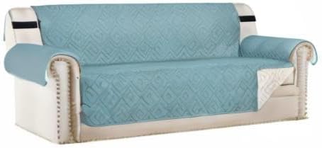 H.VERSAILTEX Reversible Sofa Slipcover Furniture Protector Water Resistant 2" Elastic Straps Sofa Cover Couch Covers Pets Kids Fit Sitting Width Up to 66" (Sofa: 75" x 110", Cameo Blue/Beige)