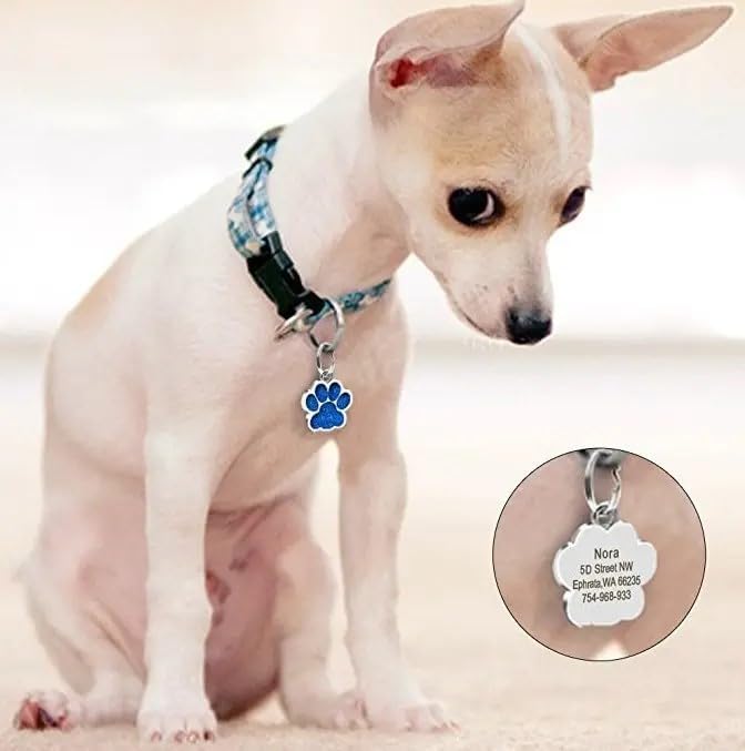 Cute Personalized Pet Name Tags for Cats/Dogs - Glitter Custom pet id tag, Dog id Tags Engraved for Pets, Customizable cat tag, pet Collar Charms, Dog Name tag (Paw-Shaped-Small: Red)