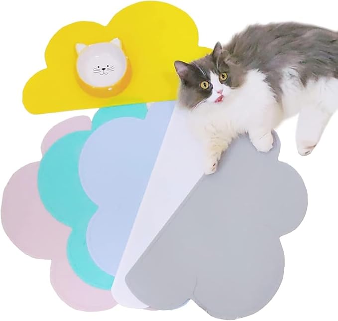 Love Dream Silicone Pet Feeding Food Mat with Raised Edge, Anti-Slip Waterproof Pet Bowl Mat Placemat for Dog and Cat (White)