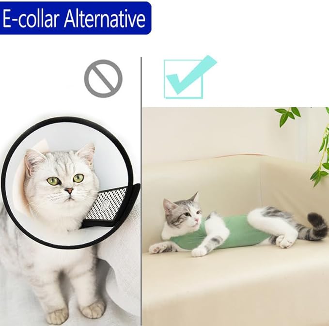 Cat Recovery Suit Cat Onesie for Cats After Surgery Female Male Spay Kitten Neuter Surgical Bodysuit Post Surgery Cone of Shame Alternative Anti Licking (Green, Large)
