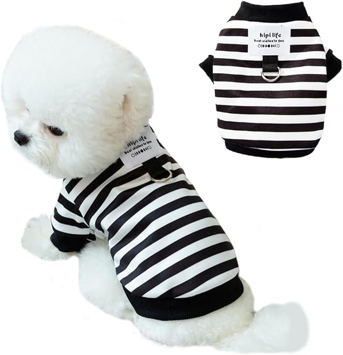 Autumn Dog Sweater with Leash Ring Warm Striped Puppy Shirt for Small Dog Girl Boy Cat Sweater Winter Pet Clothes Pomeranian Chihuahua Cold Weather Coat (Black, X-Large)