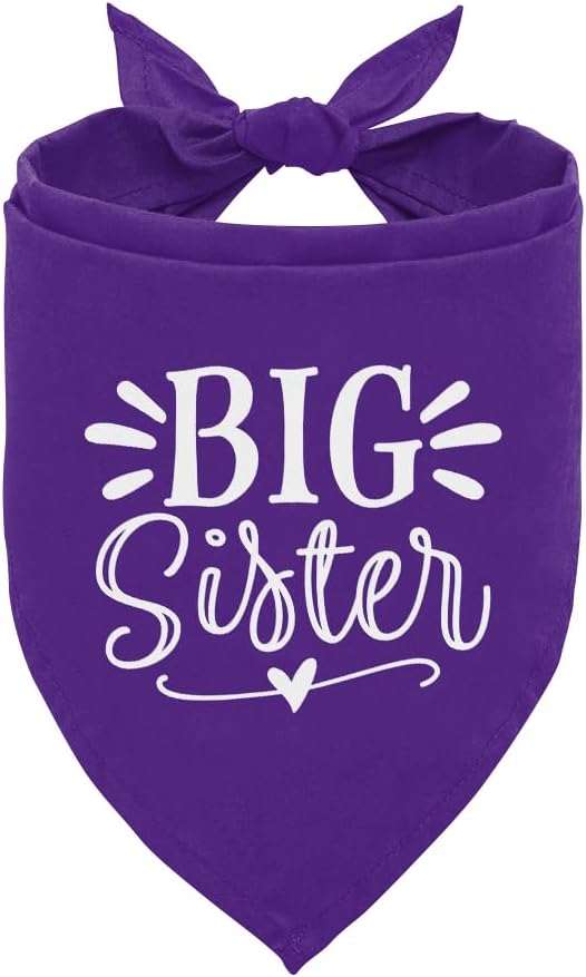 Big Sister Dog Bandana, Purple Dog Bandana, Pet Scarf Accessories, Pet Triangle Scarf, Dogs Bandanas for Small Medium Dogs (M)
