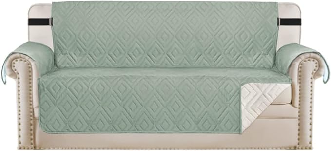 H.VERSAILTEX Reversible Sofa Slipcover Furniture Protector Water Resistant 2" Elastic Straps Sofa Cover Couch Covers Pets Fit Sitting Width Up to 78" (Oversized Sofa: 86" x 132", Desert Sage/Beige)