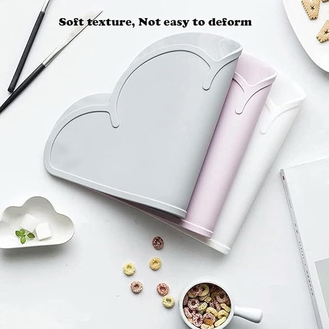 Love Dream Silicone Pet Feeding Food Mat with Raised Edge, Anti-Slip Waterproof Pet Bowl Mat Placemat for Dog and Cat (Grey)