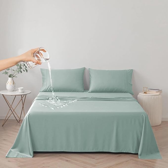 DUJUIKE Waterproof Bed Cover for Dog and Cats,Pet Hair Resistant Bed Sheet Cover, Protective Bed Liner Cover with 100% Waterproof Breathable Thin Fabric (Green, Super King 90 * 118 inch)