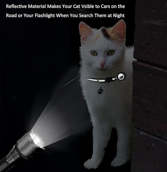 Tracker-Ready Breakaway Cat Collar (No Tracker Included) - Detachable GPS Holder + Safety Bell - Adjustable Reflective Collar with Quick-Release Buckle - for AirTag/Tile Compatible (Light Blue)