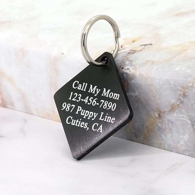 Ultra Joys Stainless Steel Pet ID Dog Name Tag - Personalized Front and Back Engraving, Customized for Dogs and Cats, Optional Both Sides Engraving, Diamond Flower Design, Black, Small