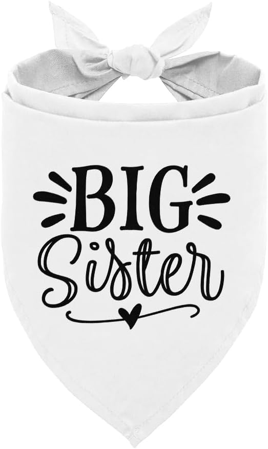 Big Sister Dog Bandana, White Dog Scarf Accessories, Pet Triangle Scarf, Pet Bandana for Small Medium Dogs, Baby Announcement Dogs Bandanas (M)