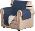 H.VERSAILTEX Reversible Chair Cover Furniture Protector Anti-Slip Couch Cover Water Resistant 2" Elastic Straps Chair Slipcover Pets Kids Fit Sitting Width Up to 21" (Chair:75" x 65", Navy/Beige)
