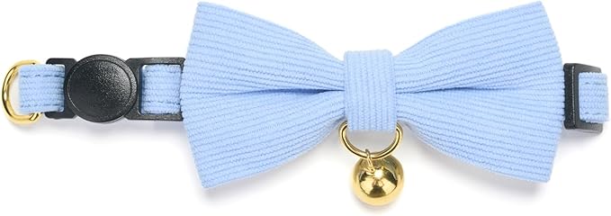 Cotton Breakaway Cat Collar with Bow Tie and Bell, Adjustable Cute Soft Corduroy Kitten Collars for Girl and Boy Cats