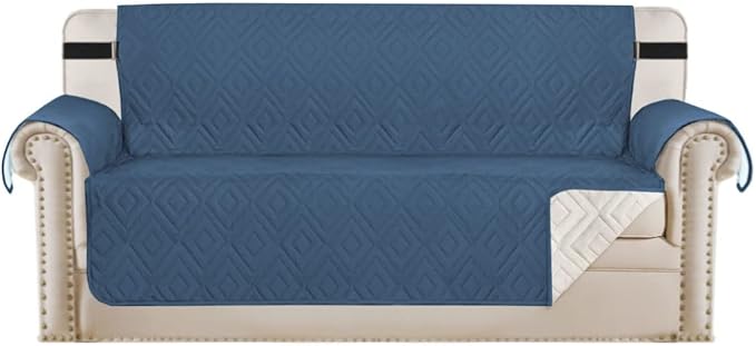 H.VERSAILTEX Reversible Sofa Slipcover Furniture Protector Water Resistant 2" Elastic Straps Sofa Cover Couch Covers Pets Kid Fit Sitting Width Up to 78" (Oversized Sofa: 86" x 132", Dark Blue/Beige)