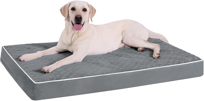 KSIIA Large Dog Bed for Crate Pad Waterproof Dog Bed with Removable Washable Cover, Egg Crate Foam and Non-Slip Bottom, 35x22 Inch, Dark Gray