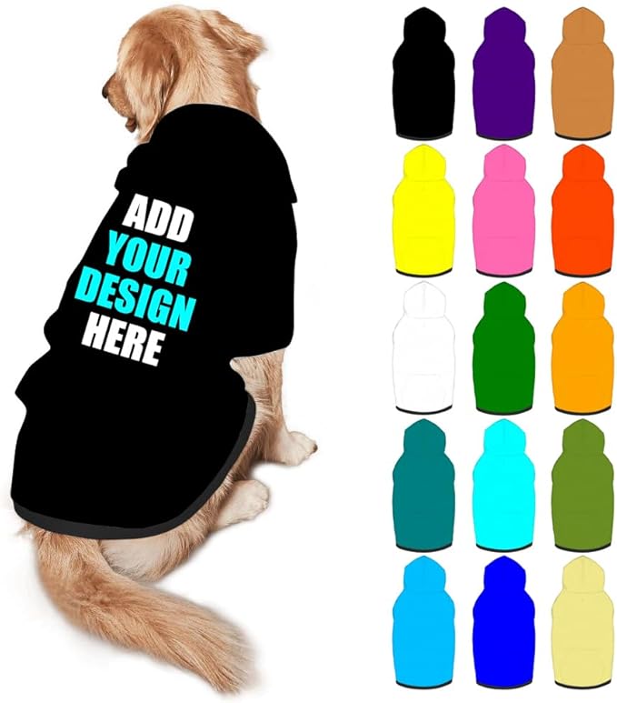 Personalized Dog Hoodie Customized with Name Photo Pet Warm Sweater Hoodie for Medium Large Dogs & Cat Puppy, Black, S