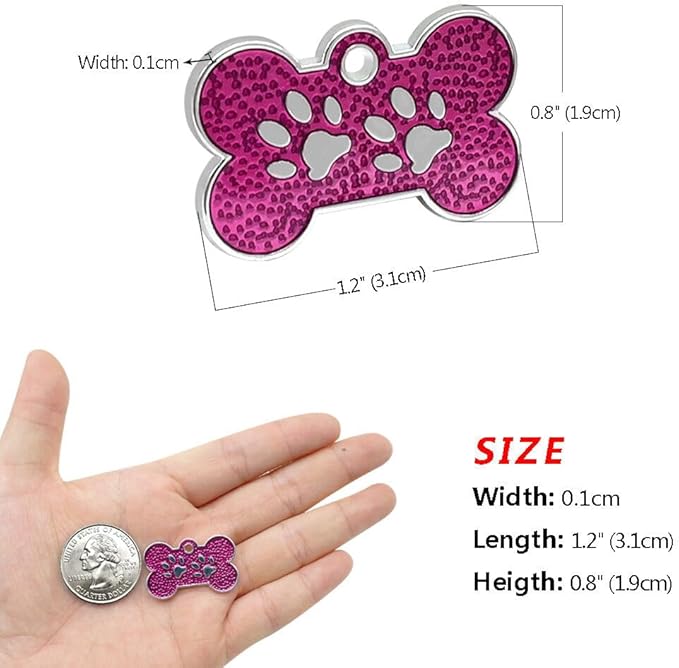 Personalized Dog Cute Paw Pet ID Tag for Pet Collar or Key Chain - Dog Name tag, cat Tags Personalized, cat id tag, Kitten Name tag, Kitten id tag (Bone-Shaped-Small: Red)