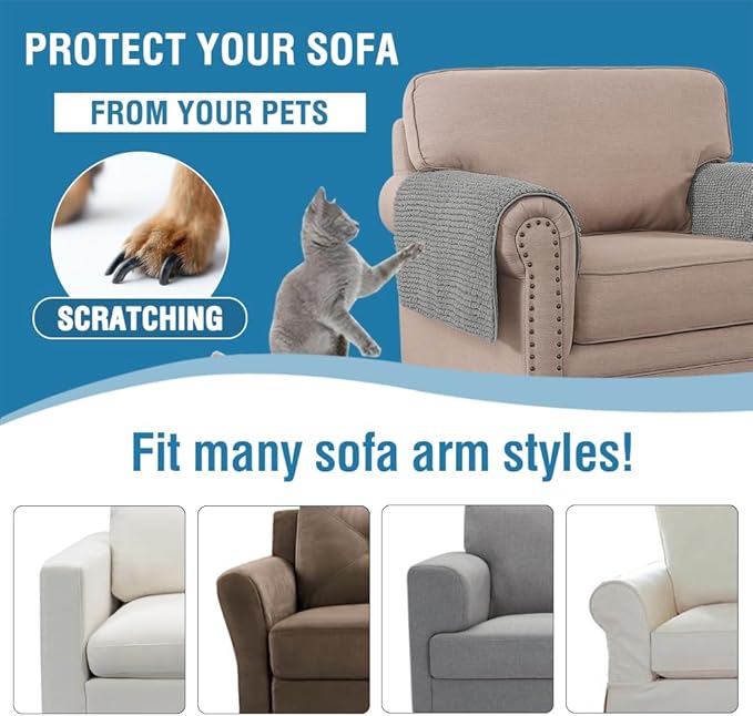 H.VERSAILTEX Plush Chenille Couch Armrest Cover 2 Packs Thick and Soft Sofa Covers Furniture Protector Cover for Pets (27.5" x 27.5", Dove)