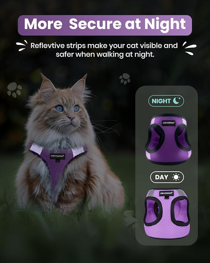 FAYOGOO Cat Harness, Cat Leash and Harness Set for Walking Escape Proof, Harness for Small Cats/Small Dogs, Large Kitten/Puppy Harness and Leash, Harness for Cats S-XXL(Modern Violet, X-Large)