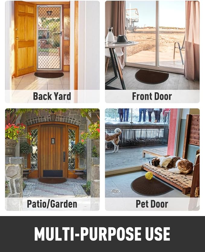 tchdio Door Mat Outdoor Indoor Entrance Doormat-Semicircular Durable Rubber Non Slip Front Door Mat for Outside Inside Entry Entryway Dirt Trapper WelcomeMat for Muddy Paws and Shoes-Brown 24”x36”