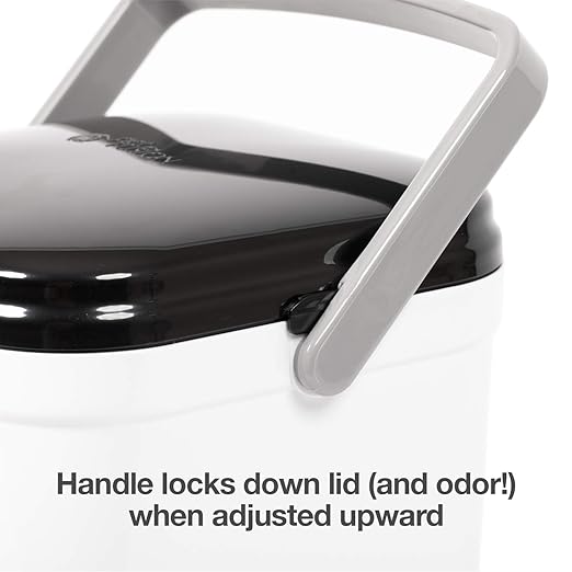 PetFusion Portable Cat Litter Disposal; Innovative Dog Poop Trash Can with Locking Handle, included Deodorizer; Built-in Poop Bag Holder; With 10 Waste Bags; White and Black