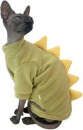 Dinosaur Sphynx Cat Clothes, Soft Polar Fleece Sweater for Cat, Elastic Pet Clothes Thick Winter Warm Outfit for Hairless Cat, Devon, Cornish, Small Dogs Apparel with Sleeves (Green, Small)