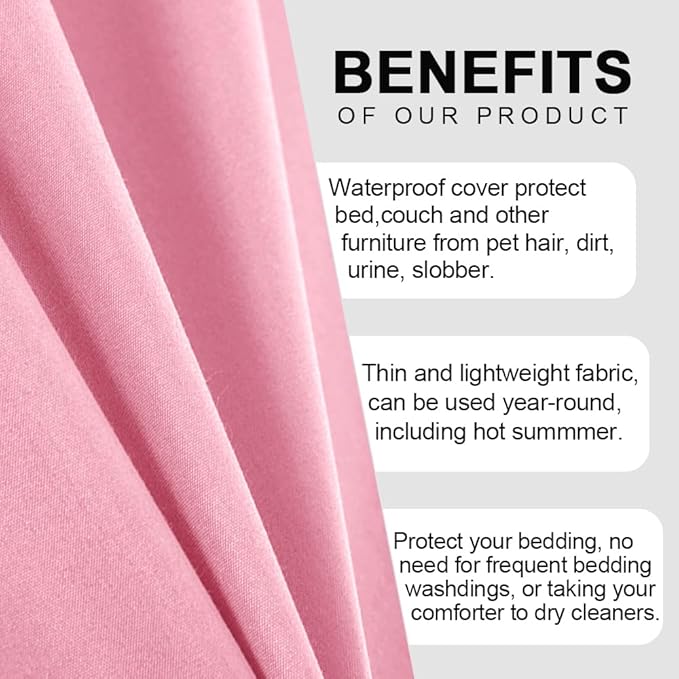 DUJUIKE Waterproof Bed Cover for Dog and Cats,Pet Hair Resistant Bed Sheet Cover, Protective Bed Liner Cover with 100% Waterproof Breathable Thin Fabric (Pink, King 98 * 90 inch)