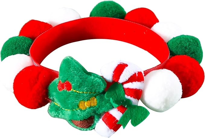 Lionheart glory Christmas Collar Pom-Pom Plush Ball Collar for Small Dogs Pet Christmas Costume Soft Funny Dog Collar Xmas Party Accessories Headgear