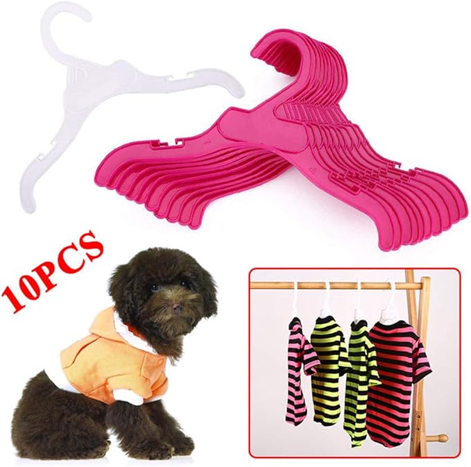 Pet Clothing Hanger, 10PCS Plastic Anti-Skid Dog Puppy Cat Clothes Clothing Rack for Small Animals (White, S)