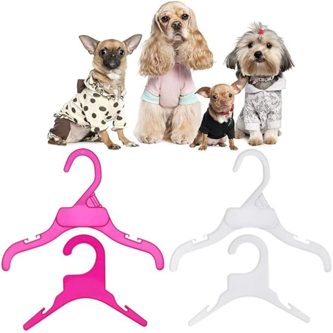 Pet Clothing Hanger, 10PCS Plastic Anti-Skid Dog Puppy Cat Clothes Clothing Rack for Small Animals (Pink, L)