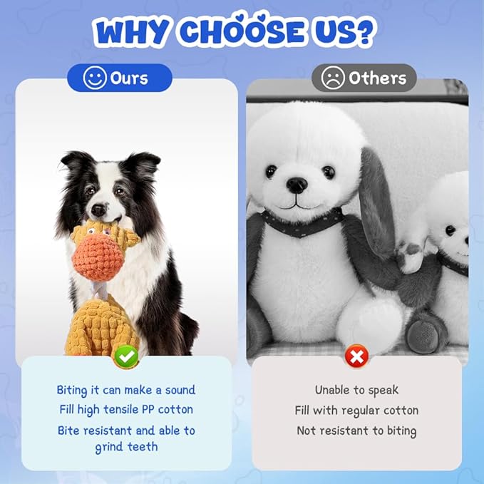 2025 New Dog Toys, Indestructible Plush Dog Toy, Dogs Toys for Aggressive Chewers, Dogs Squeaky Chew Toy for Indoor Pups Teething (Orange+Blue)