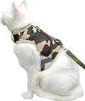 Cat Harness and Leash Set for Walking Escape Proof, Adjustable Cat Vest Harness, Padded Stylish Cat Walking Jackets, Camo Green, Medium