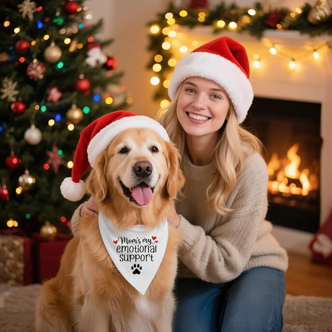 Mom’s My Emotional Support White Dog Bandana, Decor Accessories for Pet Birthday Gifts, Funny Printed Dog Bandanas, Thanksgiving for Women Mom Puppy Owner Pet Lover