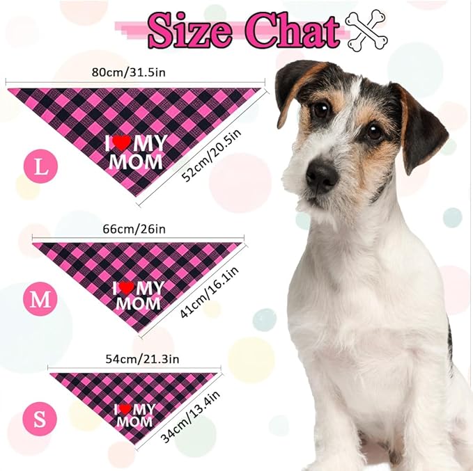 GreenJoy Cute Plaid Dog Bandana – Washable Pet Triangle Scarf for Small, Medium, Large Dogs and Cats, Adjustable Pet Accessory for Birthday, Wedding and Christmas (Pink (Mom), Large)
