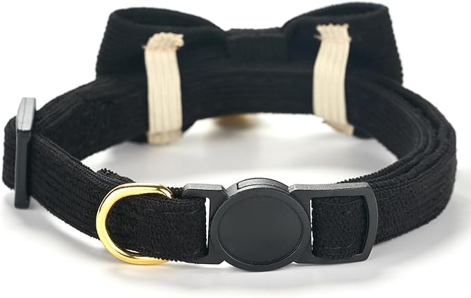 2 Pack Soft Corduroy Cat Collars with Bow Tie & Bell, Adjustable Breakaway Cotton Kitty Bowtie Collar for Male Boy Cats (Black & Brown)