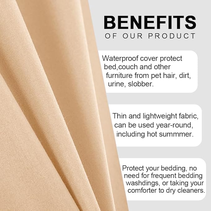 DUJUIKE Waterproof Bed Cover for Dog and Cats,Pet Hair Resistant Bed Sheet Cover, Protective Bed Liner Cover with 100% Waterproof Breathable Thin Fabric (Apricot Yellow, King 98 * 90 inch)