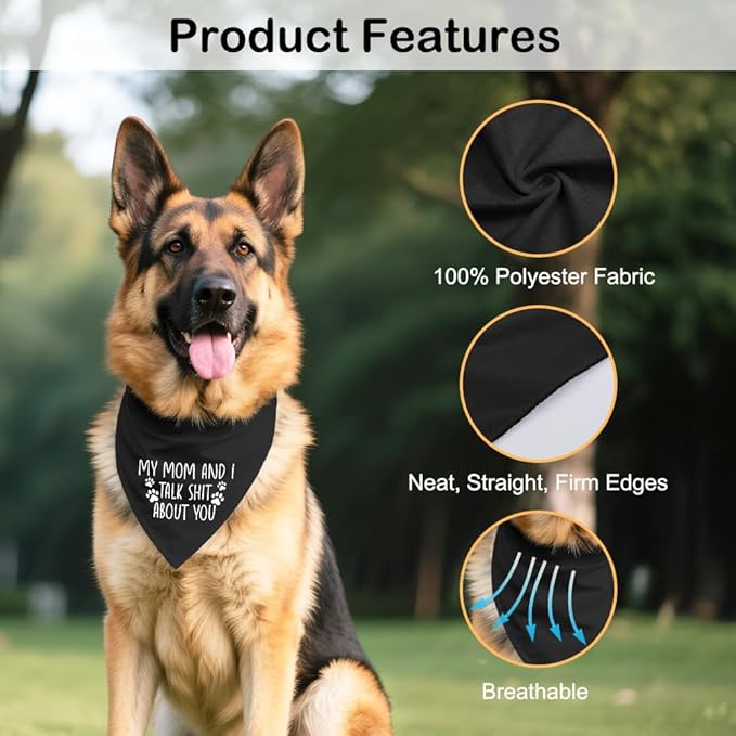 My Mom and I Talk About You Black Dog Bandana, Hilarious Sarcastic Pet Scarf Decor for Banter Friends, Dog Bandanas Accessories for Divorce Breakup, for Pet Lover Puppy Mom
