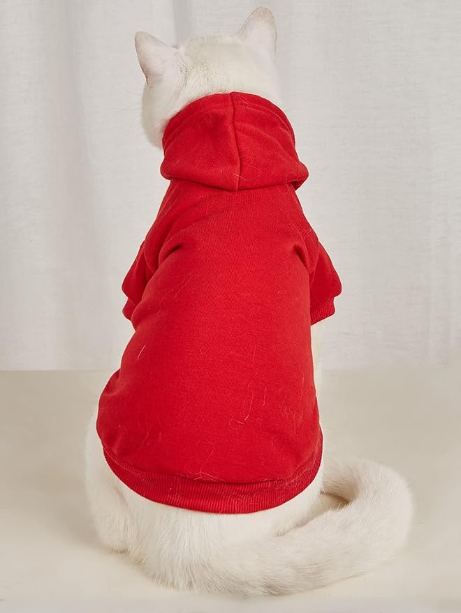 QWINEE Basic Dog Hoodie Sweatshirt Puppy Sweater Warm Cat Costumes Pet Clothes for Chihuahua Puppy Kitten Small Medium Dogs Red Small