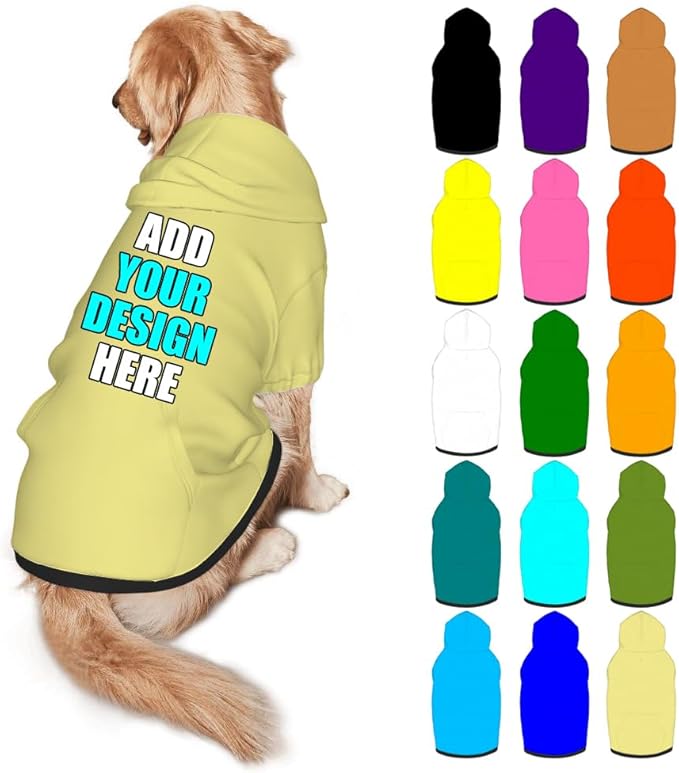 Personalized Dog Hoodie Customized with Name Photo Pet Warm Sweater Hoodie for Medium Large Dogs & Cat Puppy, Khaki, XL