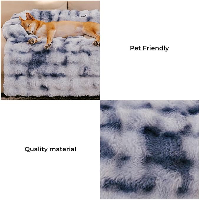 FUNNY FUZZY Pet Fluffy Fuzzy Couch Cover, Calming Washable Dog Bed Sofa Protector Pets Mat for Small Medium Dogs and Cats (Tie-dye Blue, 31.5"×25.5"×4.7")