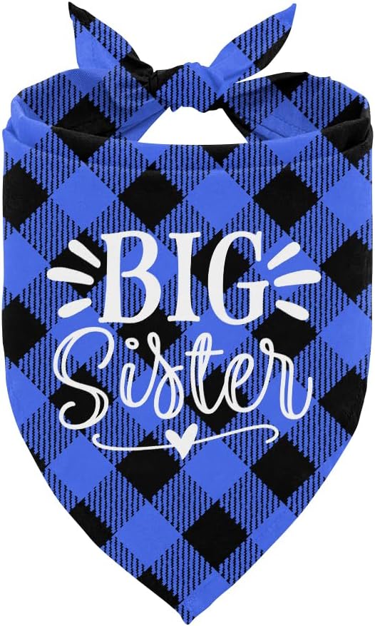 Big Sister Dog Bandanas, Buffalo Plaid Pet Scarf, Pet Dogs Scarf Accessories, Baby Announcement Dog Bandana, Dogs Bandana Gift for Small Medium Large(B18)