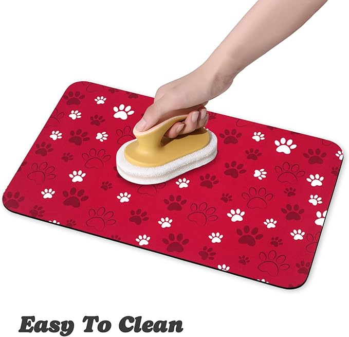 Dog Food Mat, Absorbent Water Bowl Mats Cat Pet Feeding Placemats Red 24 * 32 inch