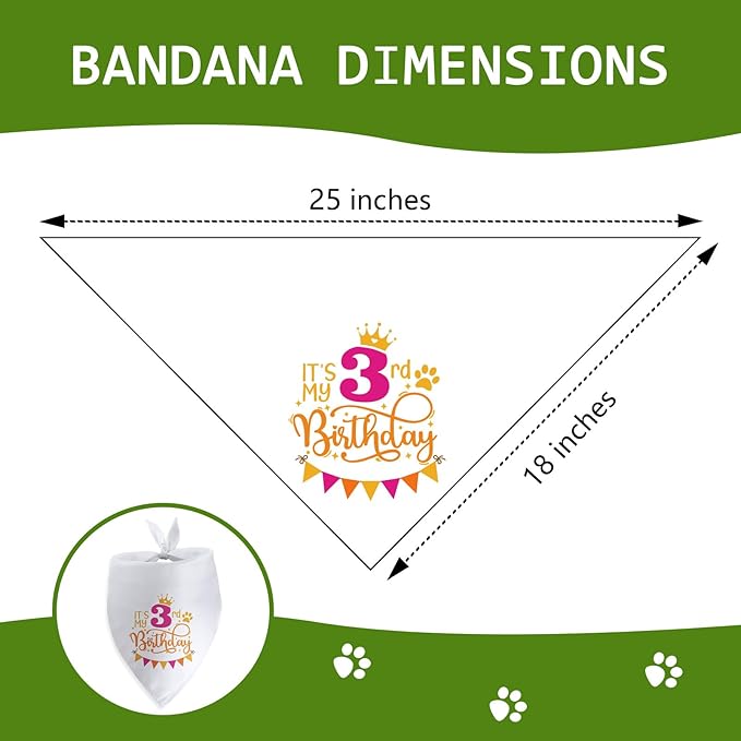 It's My 3rd Birthday Dog Bandana Happy 3rd Birthday Pet Triangle Scarf for Large Medium Small Dogs Three Years Old Gift Photo Prop Pet Scarf Accessories Christmas Puppy Gifts