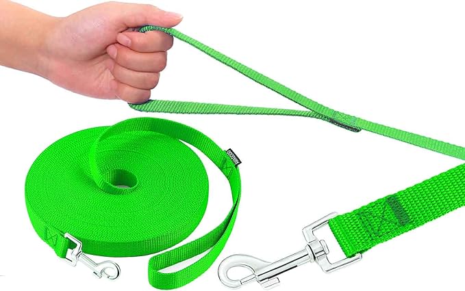 AmaGood Dog/Puppy Obedience Recall Training Agility Lead-15 ft 20 ft 30 ft 50 ft Long Leash-for Dog Training,Recall,Play,Safety,Camping (30feet, Green)