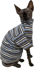 Vintage Stripes Sphynx Hairless Cats Shirt Cotton Cat Turtleneck Pet Clothes Kitten T-Shirts with Sleeves for Sphynx Cats (Storm, XX-Large)