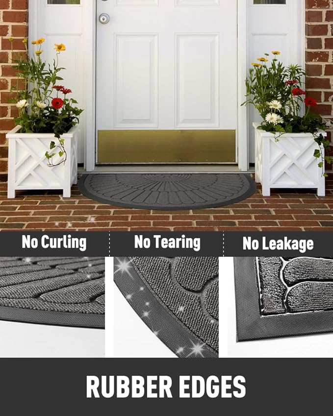 tchdio Door Mat Outdoor Indoor Entrance Doormat-Semicircular Durable Rubber Non Slip Front Door Mat for Outside Inside Entry Entryway Dirt Trapper WelcomeMat for Muddy Paws and Shoes-Grey 24”x36”