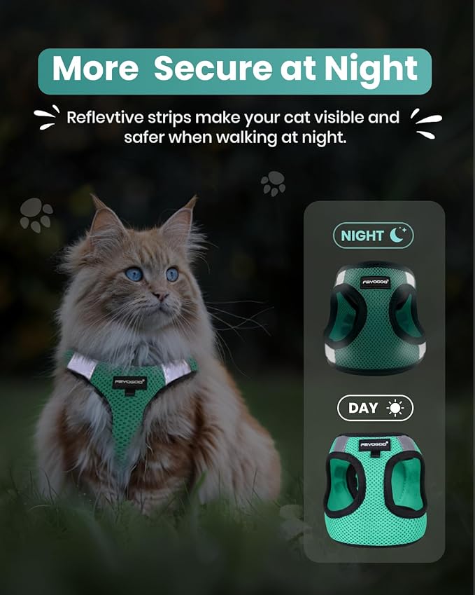 FAYOGOO Cat Harness & Leash Set, Escape Proof, XXL(Chest 19-21''), Green