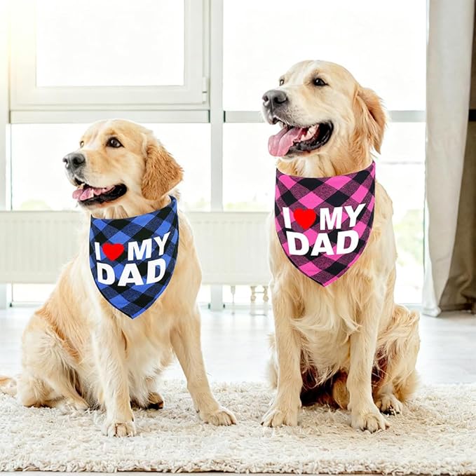 GreenJoy Cute Plaid Dog Bandana – Washable Pet Triangle Scarf for Small, Medium, Large Dogs and Cats, Adjustable Pet Accessory for Birthday, Wedding and Christmas (Pink (I Love My Dad), Small)