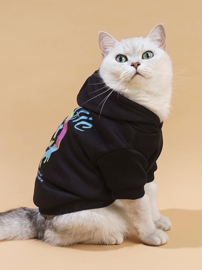 QWINEE Dog Hoodie Shirt Sweatshirt - Stylish Clothes for Cat Kitten Puppy Small Medium Large Dogs - Black X-Large