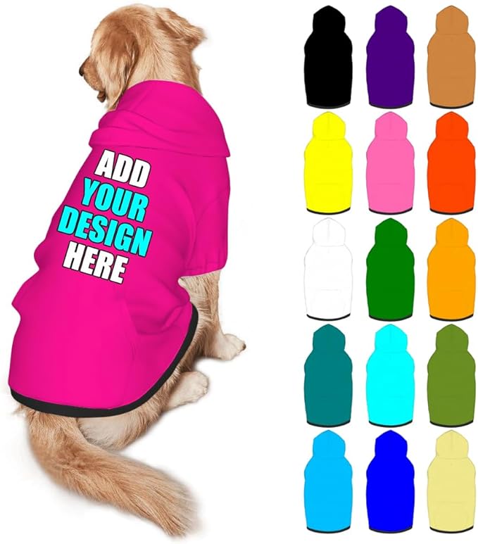 Personalized Dog Hoodie Customized with Name Photo Pet Warm Sweater Hoodie for Medium Large Dogs & Cat Puppy, DeepPink, L