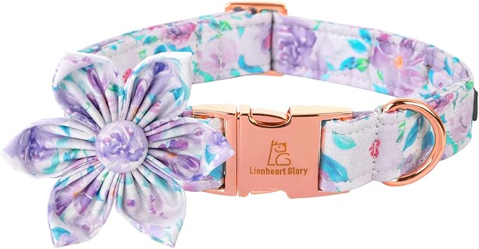 Lionheart Glory Cute Floral Pattern Adjustable Dog Collar for X-Small Dogs - Purple with Flower