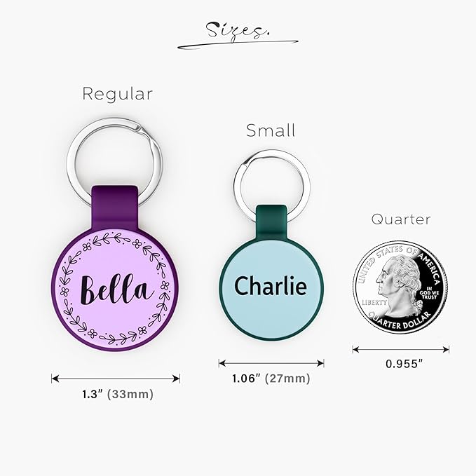 Silent Silicone Dog Tags, Custom Engraved Pet ID Tags for Cats and Dogs, Personalized Small Size Cat Tags with Cute Designs (Designs, Small)